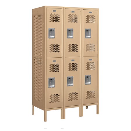 Salsbury Industries 2 Tier Vented Locker, 36"Wx66"Hx18"D, 6 Door, Tan, Assembled 72358TN-A